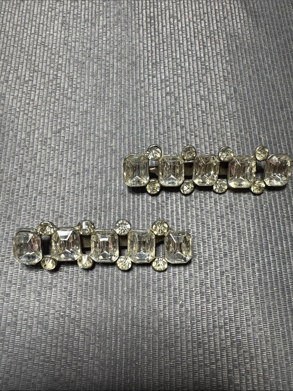 Vintage Source Unknown Clear Crystal Brooch Pair - Silver-Tone Sparkle